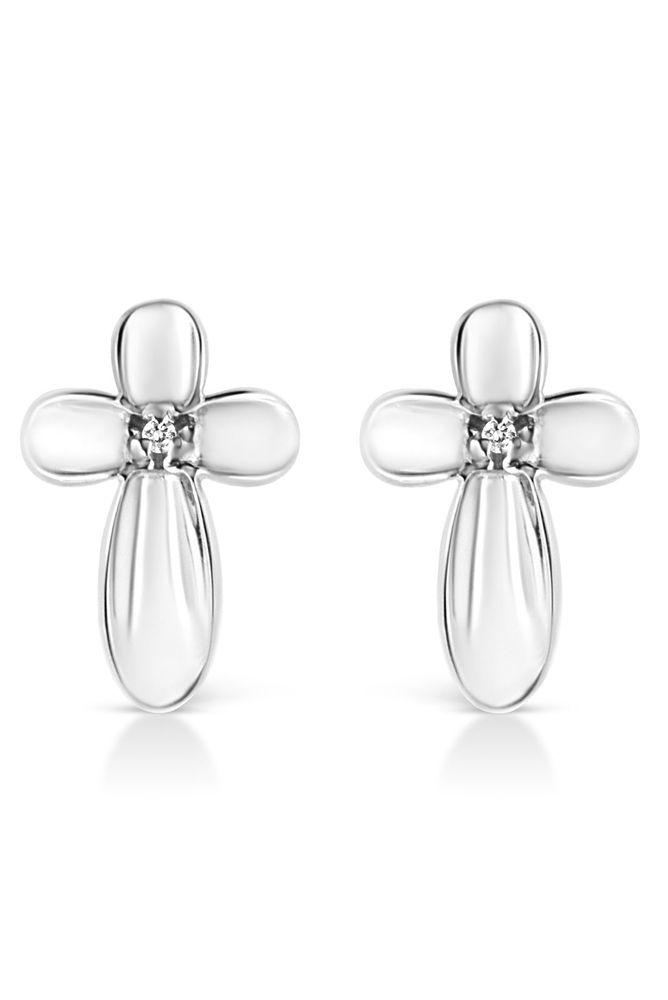 Prong Set Diamond Accent Floral Cross Earring